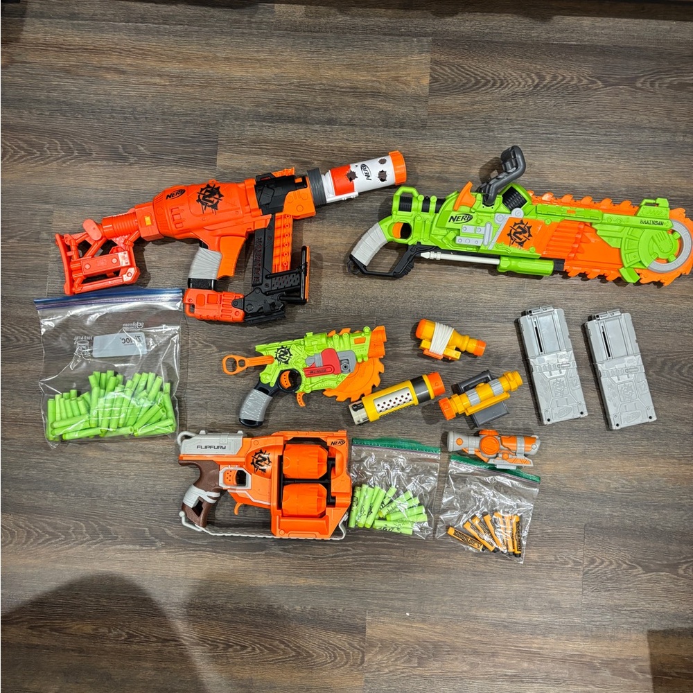 Nerf Zombie Strike Lot - Blasters, Darts, Attachments